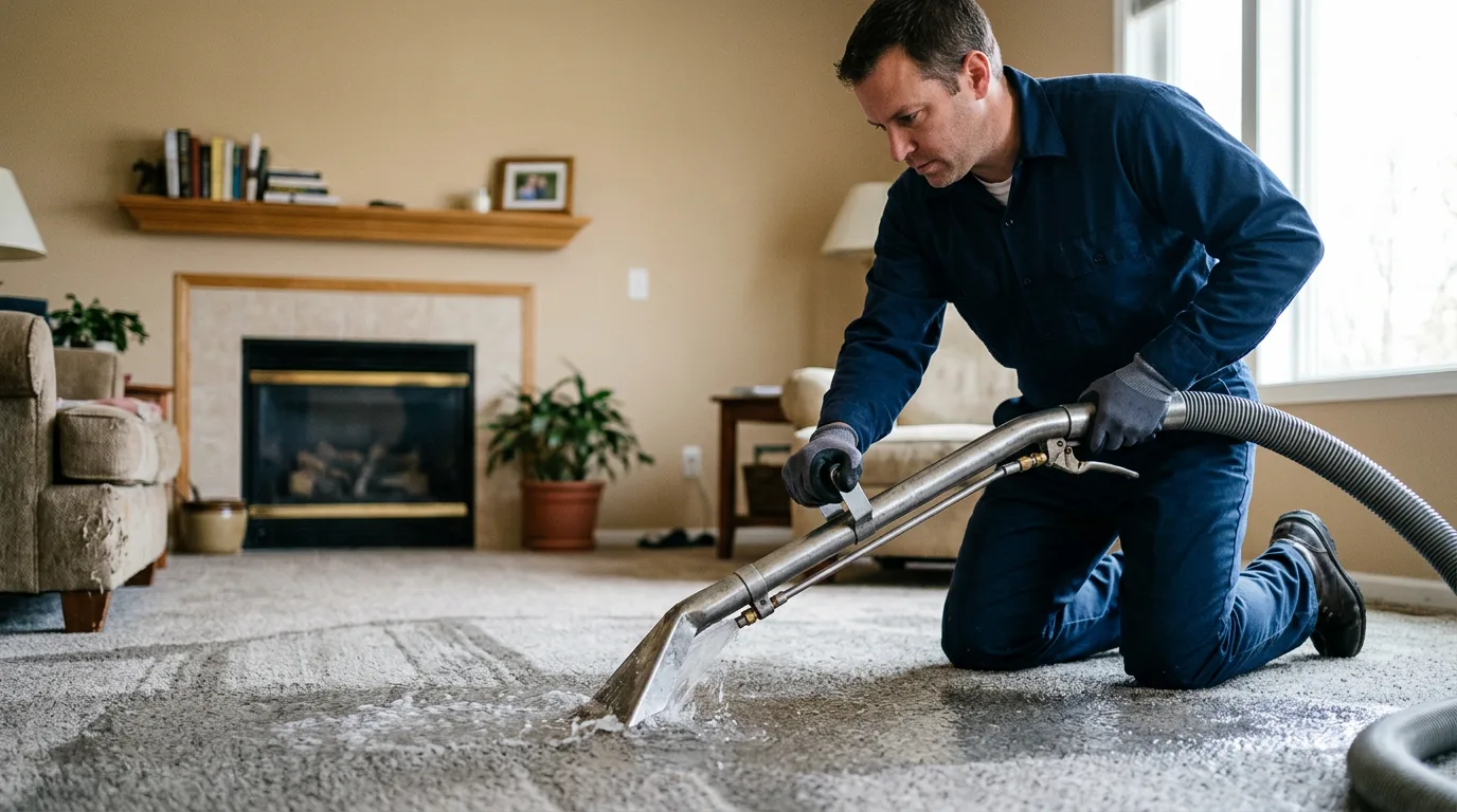 Water damage restoration technician working near Paris, ME